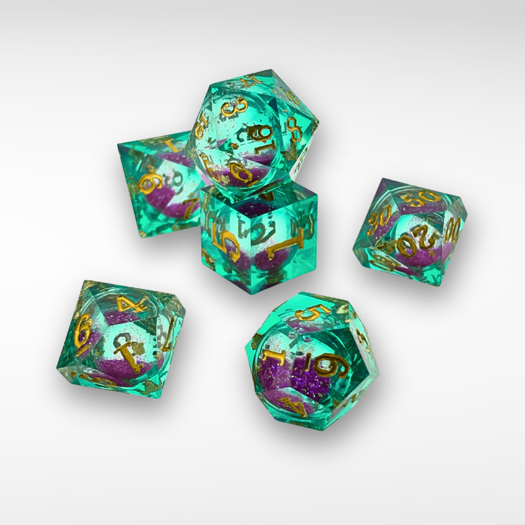 Siren's Quicksand – 7pc Handmade Sharp Edge Resin Dice Set - Nerd Gear Gaming Inc.