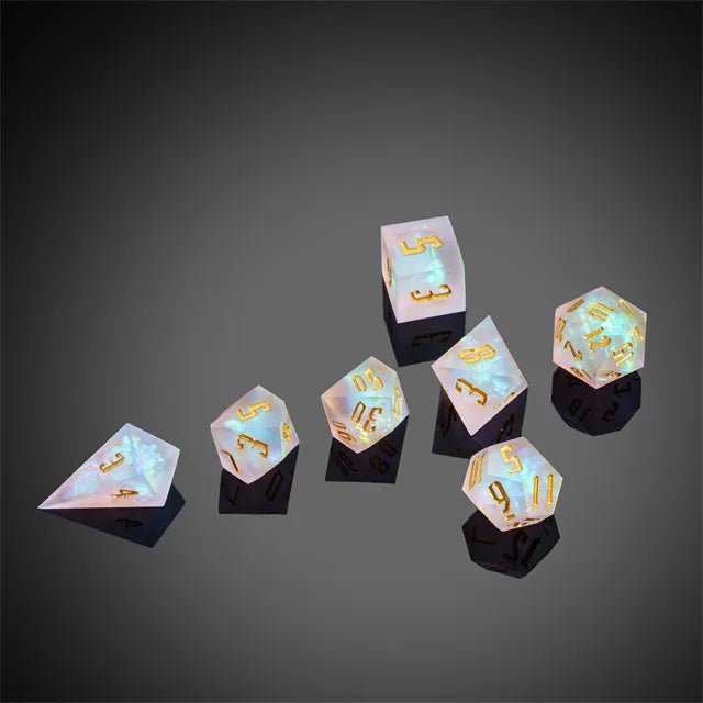 The Aurora Mist – 7pc Handmade Frosted Dice Set - Nerd Gear Gaming Inc.