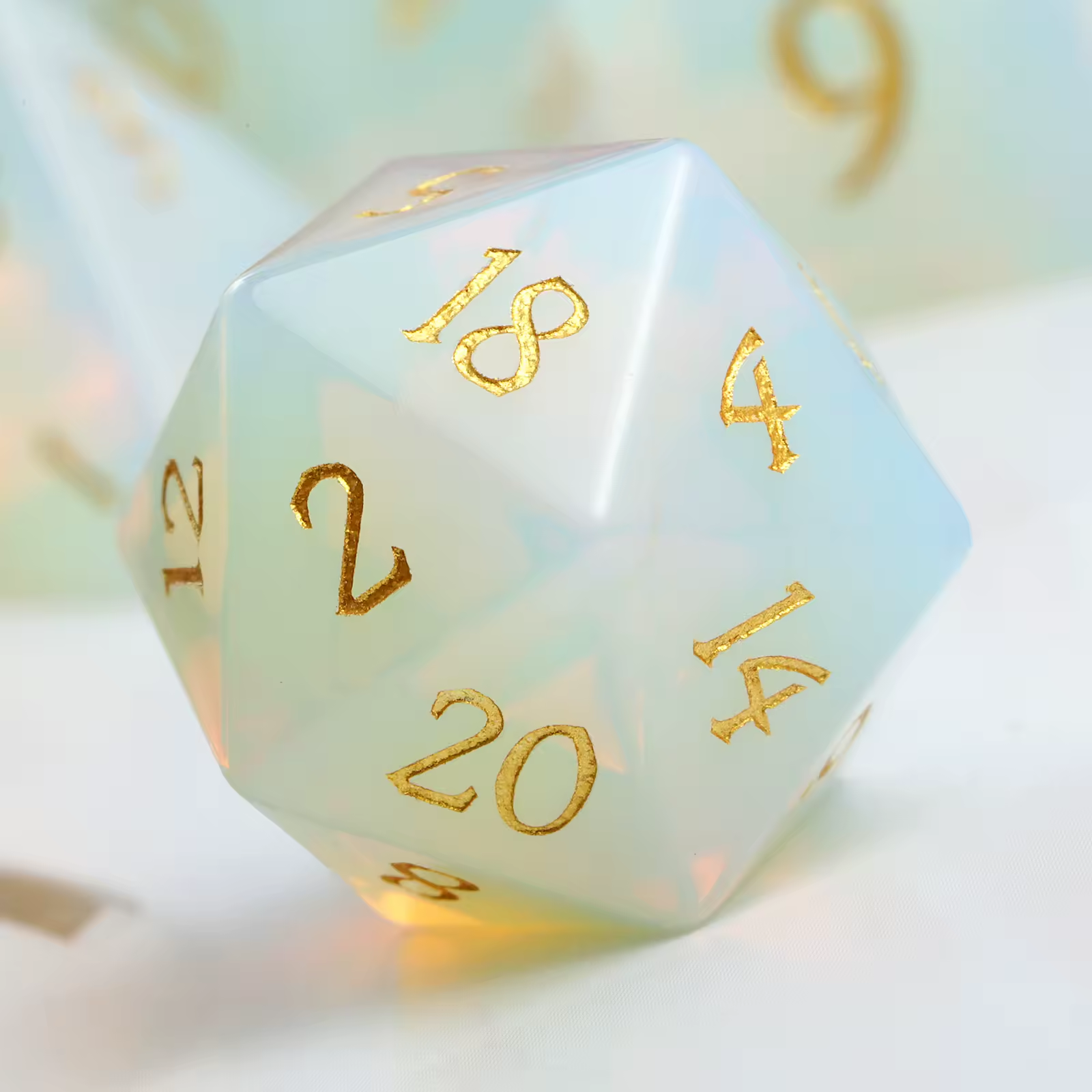 The Opalite Halo — 35mm Oversized D20 Dice - Nerd Gear Gaming Inc.