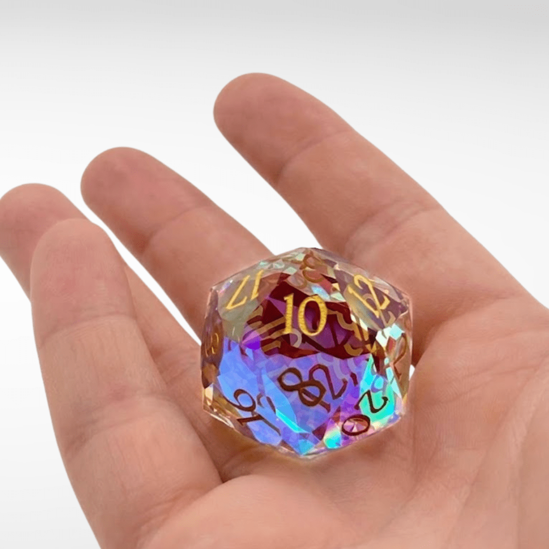 The Prism Crown — 30mm Diamond-Cut Glass D20 - Nerd Gear Gaming Inc.