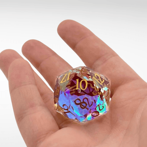 The Prism Crown — 30mm Diamond-Cut Glass D20 - Nerd Gear Gaming Inc.