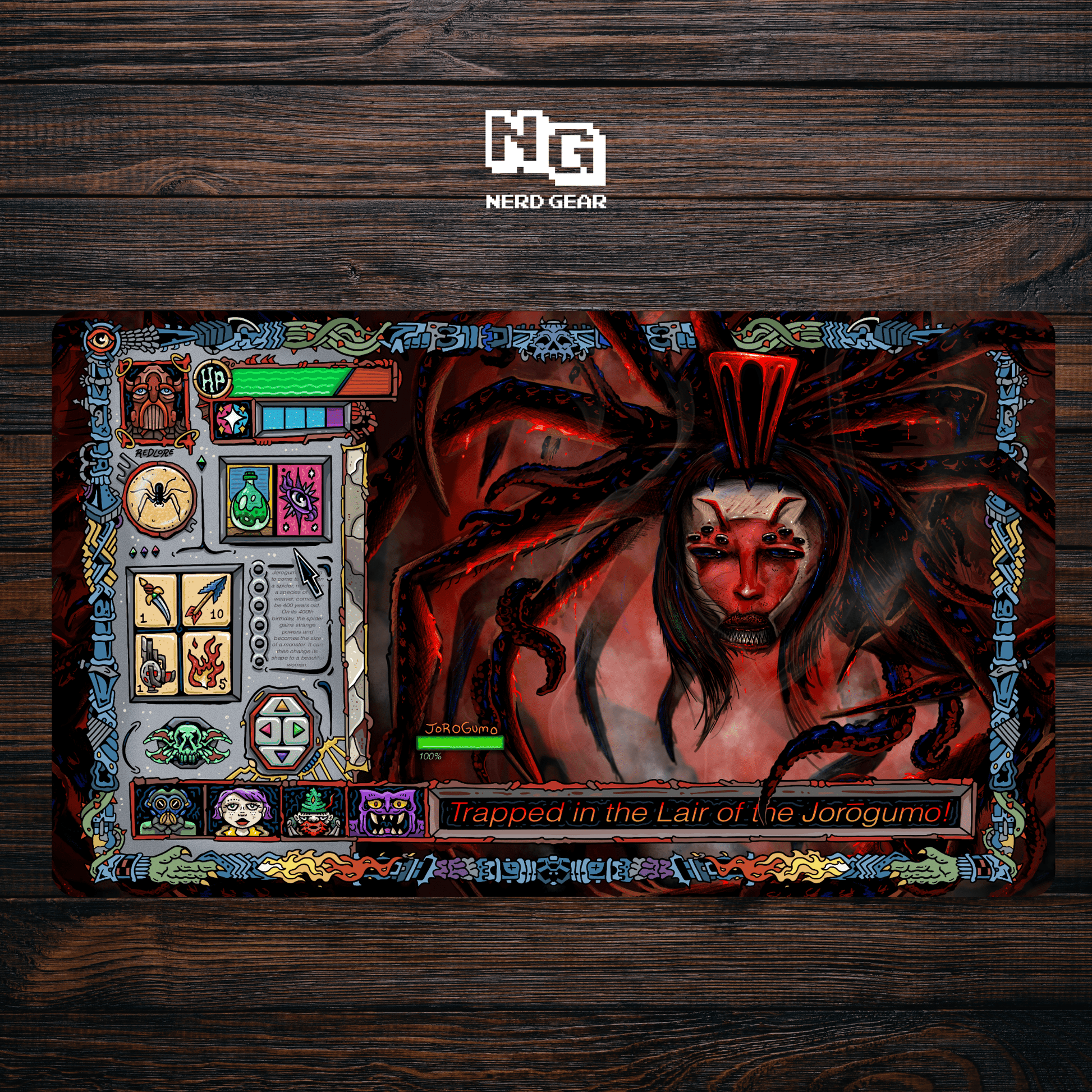 Trapped in the Lair of the Jorōgumo! - Premium TCG Playmat - MTO - Nerd Gear Gaming Inc.